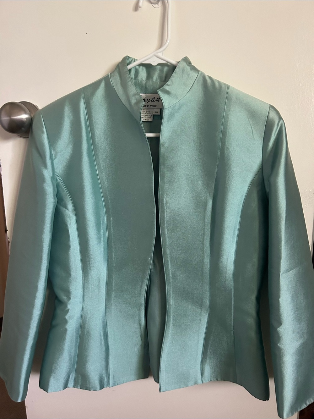 Jovani Mint Green Satin Open-Front Blazer-vintage
